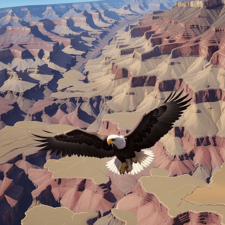 AI generated: Eagle flying over Grand Canyon having many passangers on itself like a plane