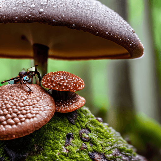 AI generated: photo
close-up
Ant perspective
Shiitake mushrooms in the forest
There is morning dew
drizzling
Light...