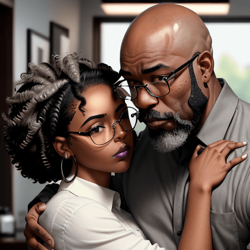 AI generated: High resolution photography bald african american male and hispanic woman the man has his head down,...