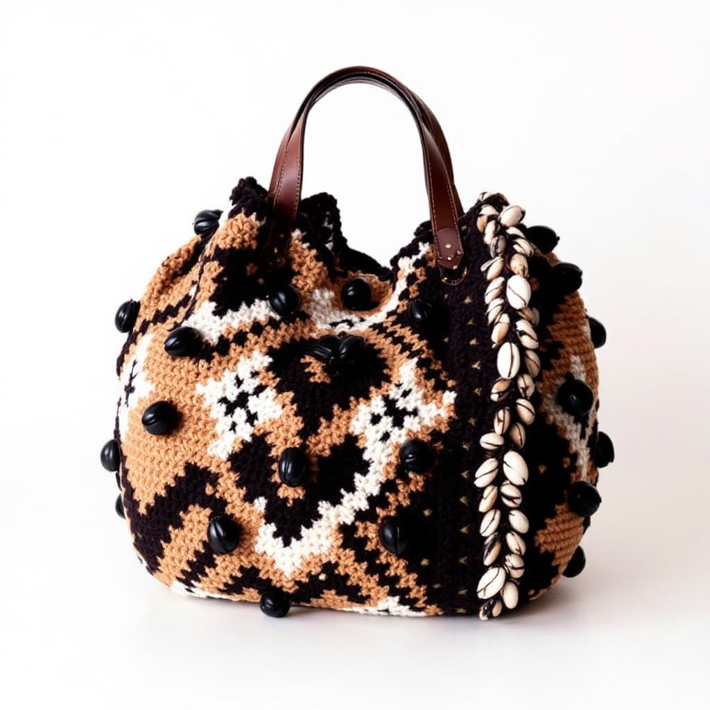 AI generated: "A stylish African-inspired crochet handbag featuring intricate traditional patterns and adorned wit...