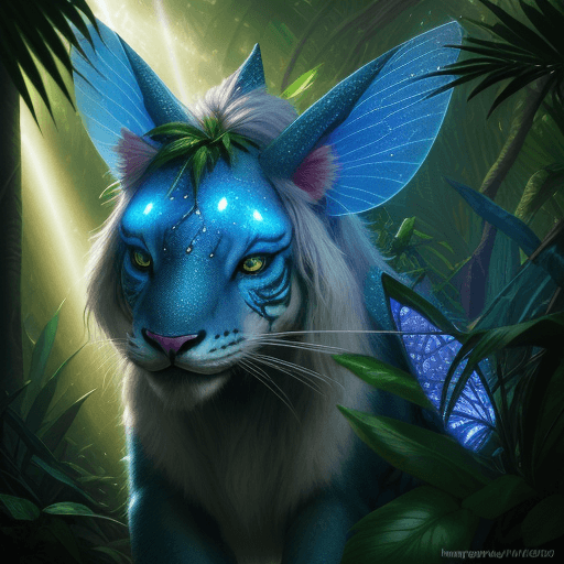 AI generated: fantasy animal in the jungle, closeup, ultra detailed, fairy lighting, photorealistic, bright colors...