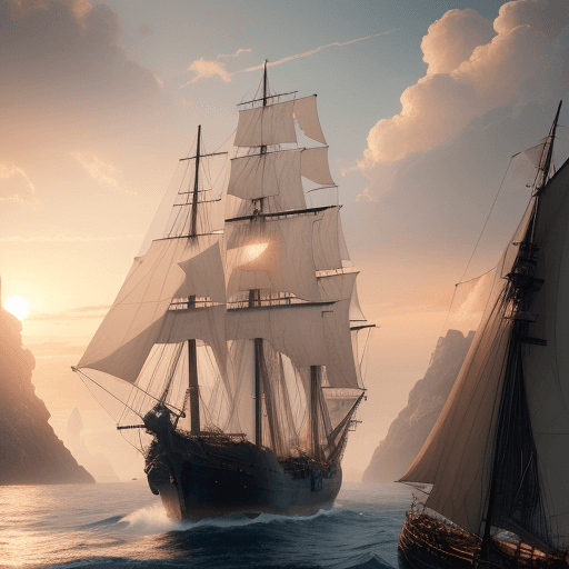 AI generated: Photo of a ultra realistic sailing ship, dramatic light, pale sunrise, cinematic lighting, battered,...