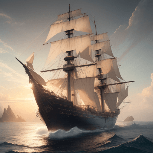 AI generated: Photo of a ultra realistic sailing ship, dramatic light, pale sunrise, cinematic lighting, battered,...