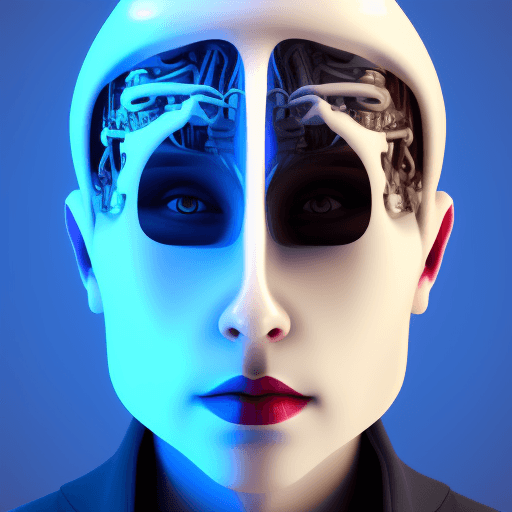 AI generated: Virtual image, half human, half robot, male gang leader,