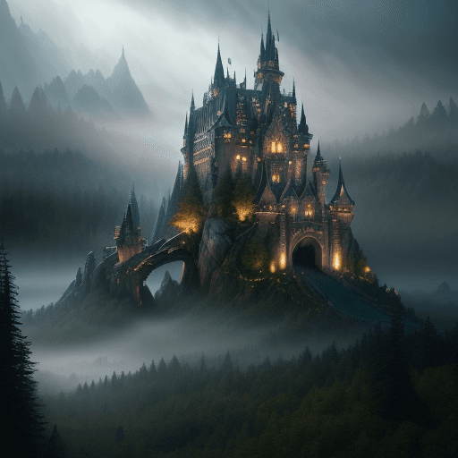 AI generated: majestic fantasy castle and forest landscape, gothic, surrealism, highly detailed, soft lighting, mi...