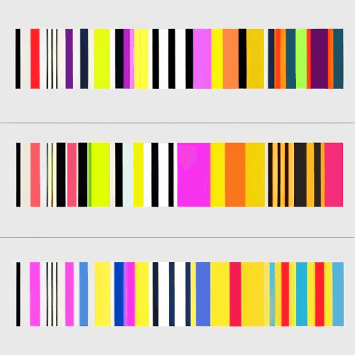 AI generated: 10 horizontal lines of various sizes with colored pixmentos.