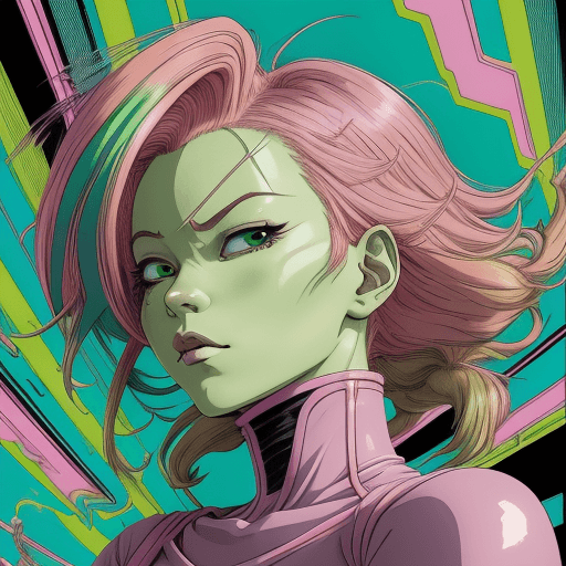 AI generated: a colorful woman with colorful hair, in the style of martin ansin, light green and light emerald, ak...