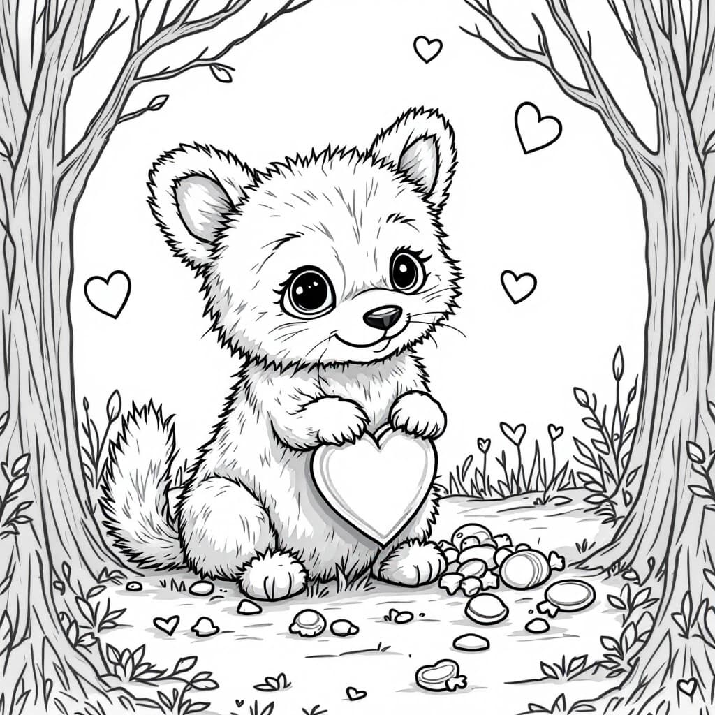AI generated: cute and full of candy and valetine's day coloring page