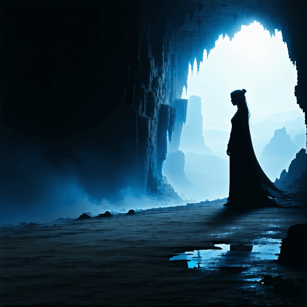 AI generated: A solitary void walker, her form seemingly crafted from shadow itself, and wearing clothing that see...