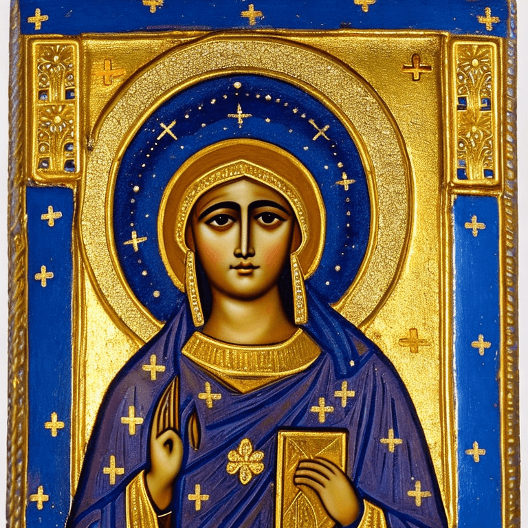 AI generated: Orthodox-catholic  icon of a young male Virgin Mary. He is wearing a turban and is Kurdish. The icon...