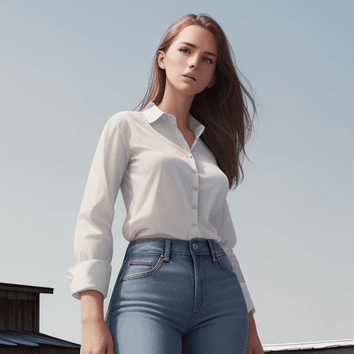 AI generated: white shirt,up jeans, down  country girl, standing on roof (detailed skin 1,0) 
