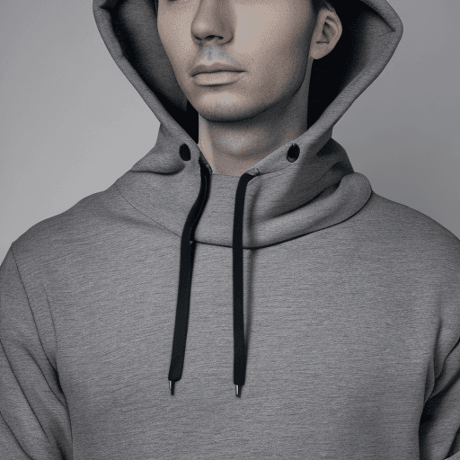 AI generated: front view, capture a urban style, Hoodie, technical materials, fabric small point label on text 'Gr...