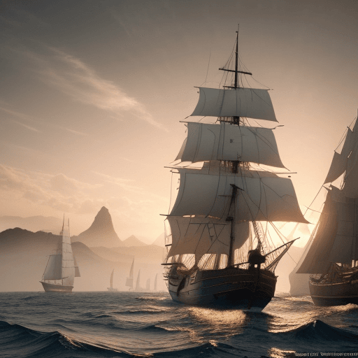 AI generated: Photo of a ultra realistic sailing ship, dramatic light, pale sunrise, cinematic lighting, battered,...