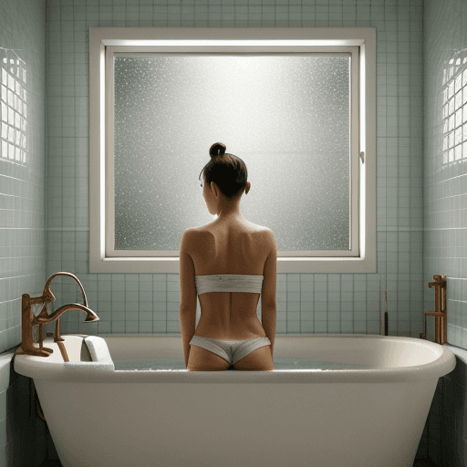 AI generated: A detailed digital illustration in the style of Dimitry Roulland, featuring a woman in a bathtub, fa...
