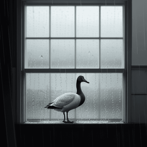AI generated: Create a track cover. A goose is sitting outside the window and it is raining. The song is sad.
And ...