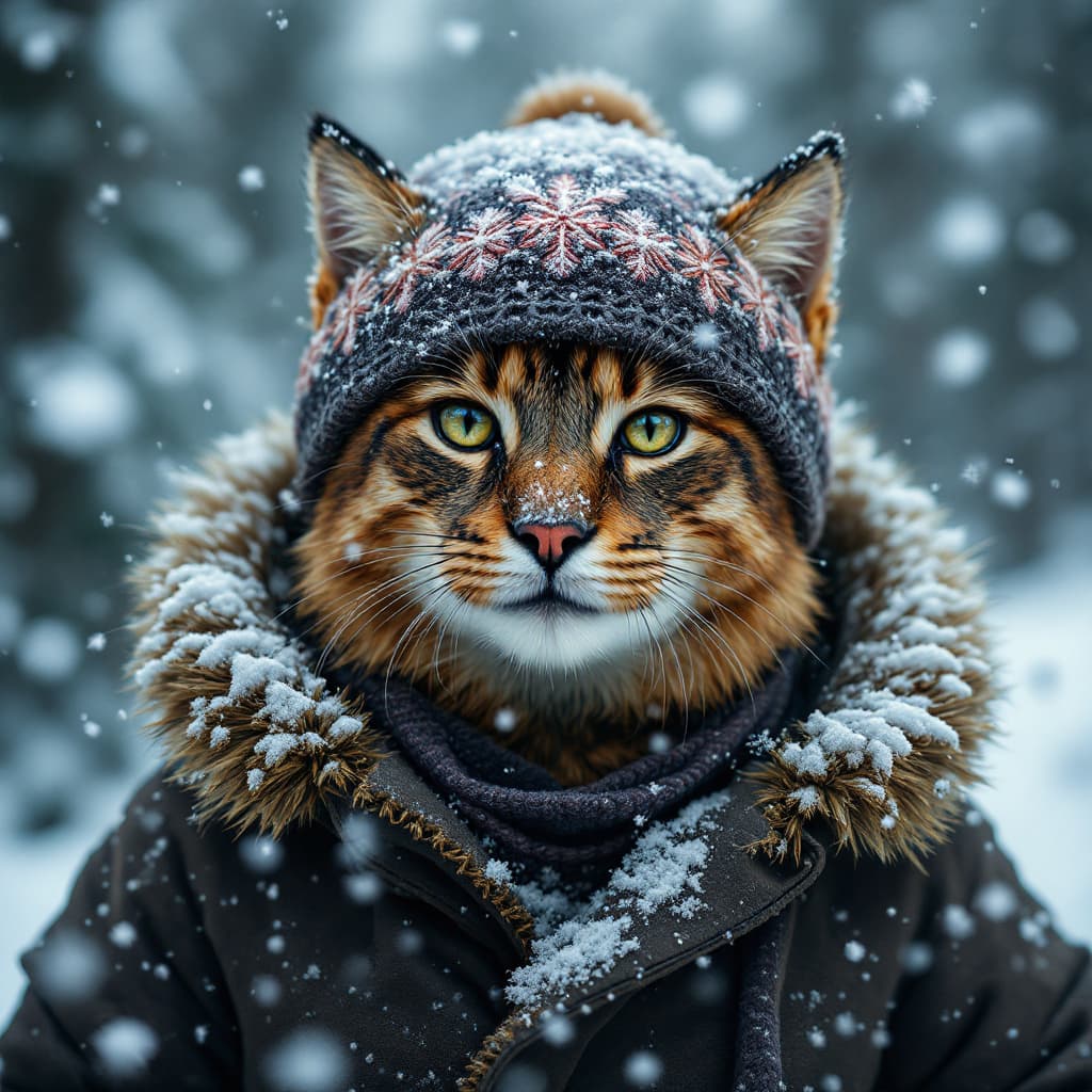 AI generated: Изображение собаки, играющей в снегу, с чёрным мехом и радостным выражением лица, окруженной снежинк...