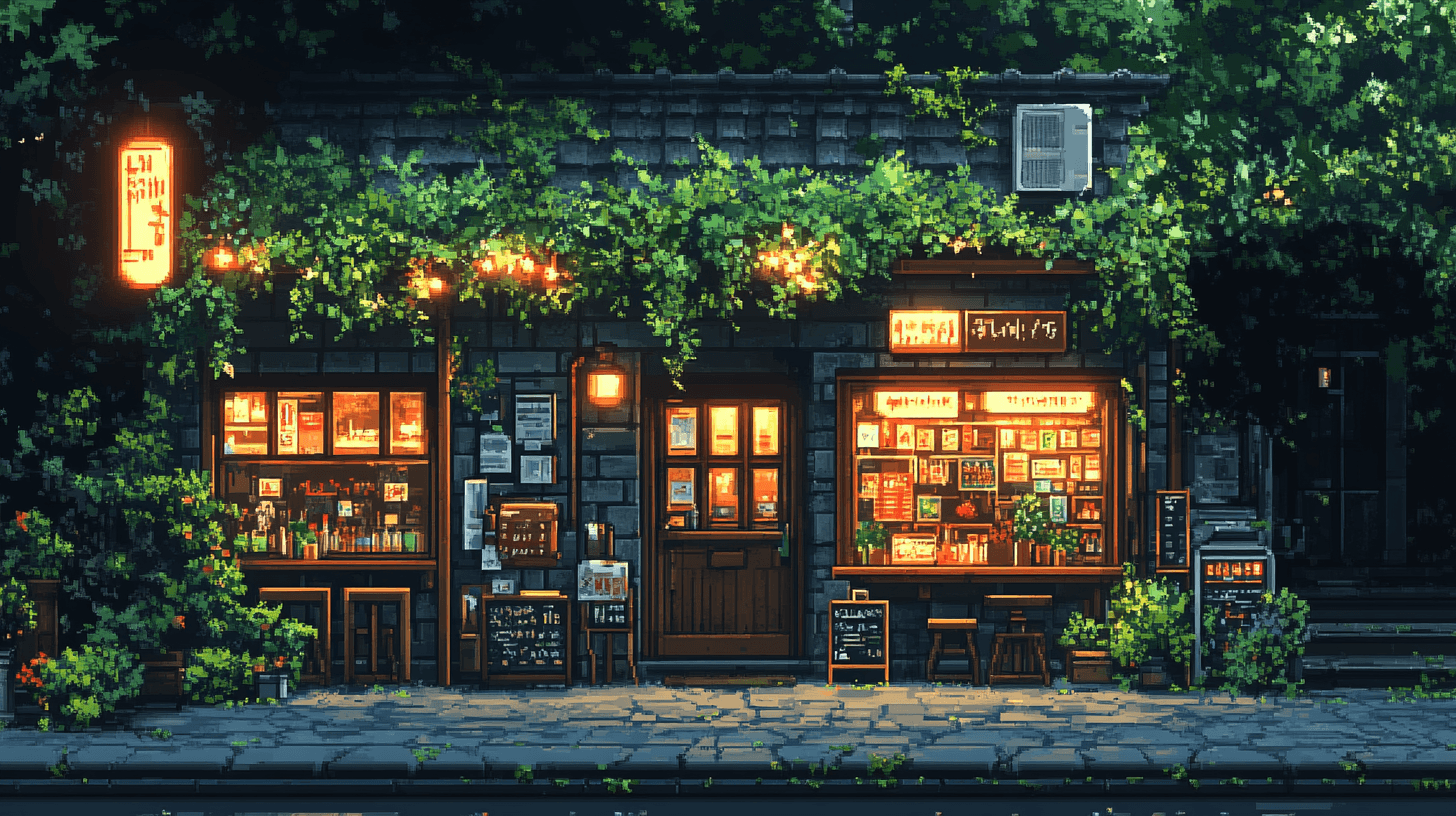 AI generated: pixel art nintendo mtm for xbox live 2. The restaurant,in the style of cute and colorful, fairy tale...