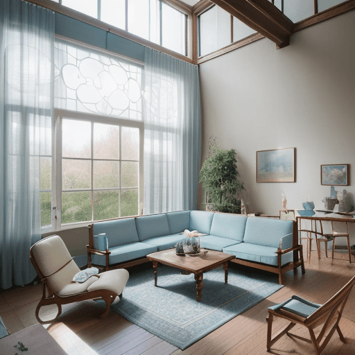 AI generated: High resolution photography interior design, dreamy sunken living room conversation pit, wooden floo...