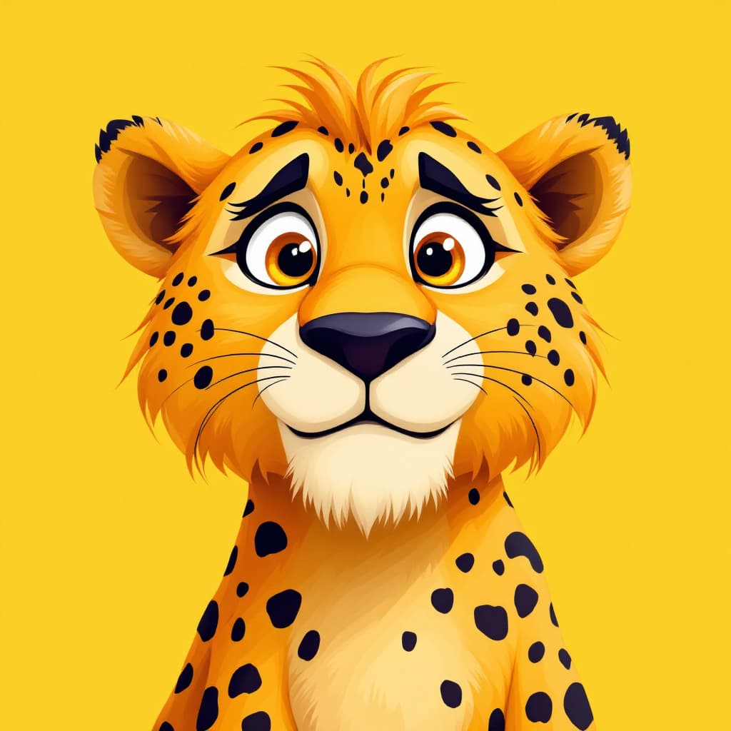 AI generated: reyalestic, cartoon-style, lion 's face, zoom in, expressive eyes and a playful demeanor, thick outl...
