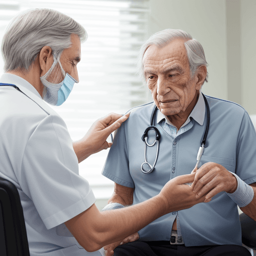 AI generated: doctor treating an elderly man in the doctor's office