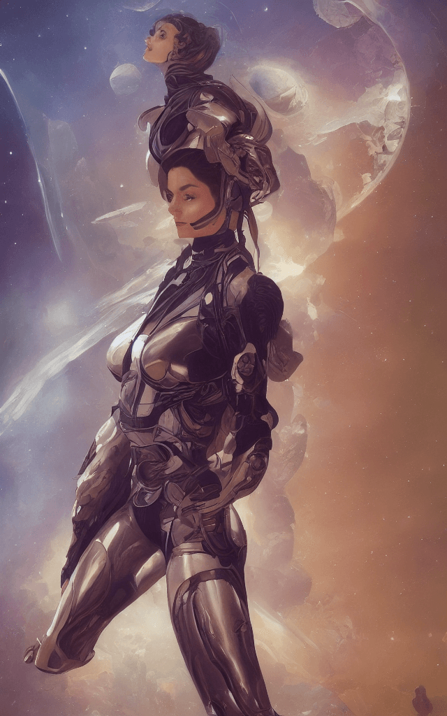 AI generated: Portrait of a beautiful full body female space captain default pose, d & d, fantasy, front light, in...