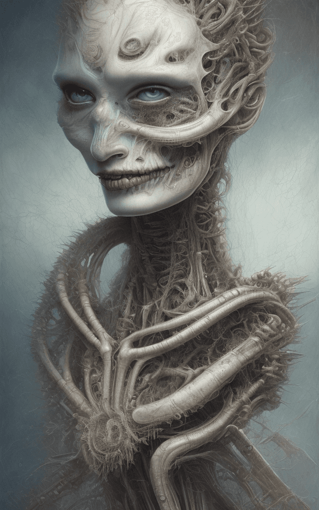 AI generated: a detailed uhd portrait of a muted blonde laser thrashed oil painting in the style of tim burton enh...