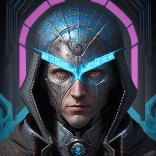AI generated: a merlin the wizard as robot images on a wall, in the style of igor morski, vibrant abstract portrai...