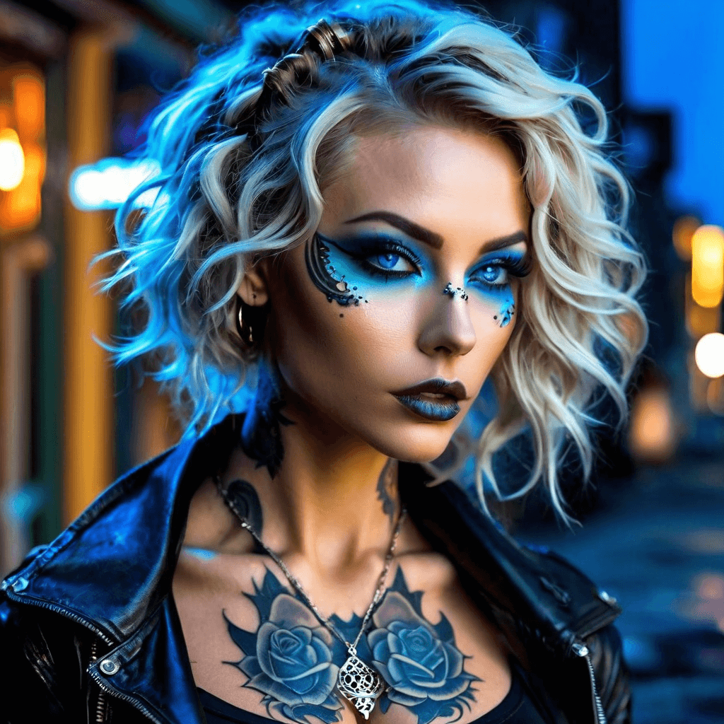 AI generated: A close up portrait of A truly amazing (((attractive sultry playful neonpunk female)), make up, lush...
