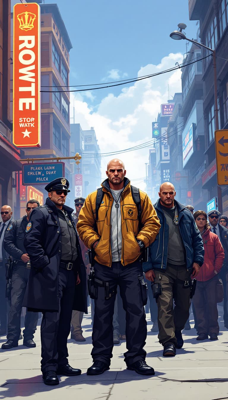 AI generated: Standing in groups,police, gta art, style of gta v artworks, paid artwork,  high quality 16k digital...