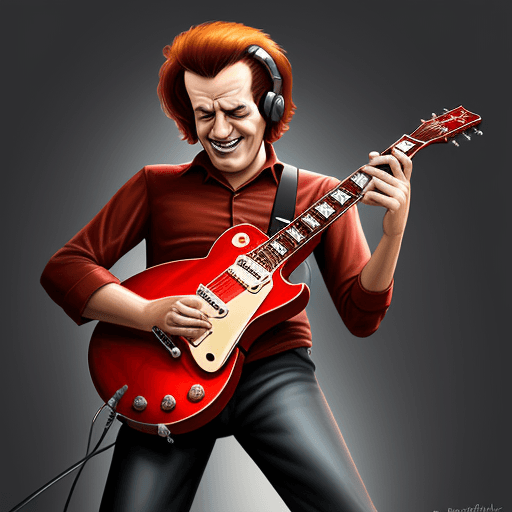 AI generated: Perfect digital painting of a caricature of a man playing a red les paul guitar