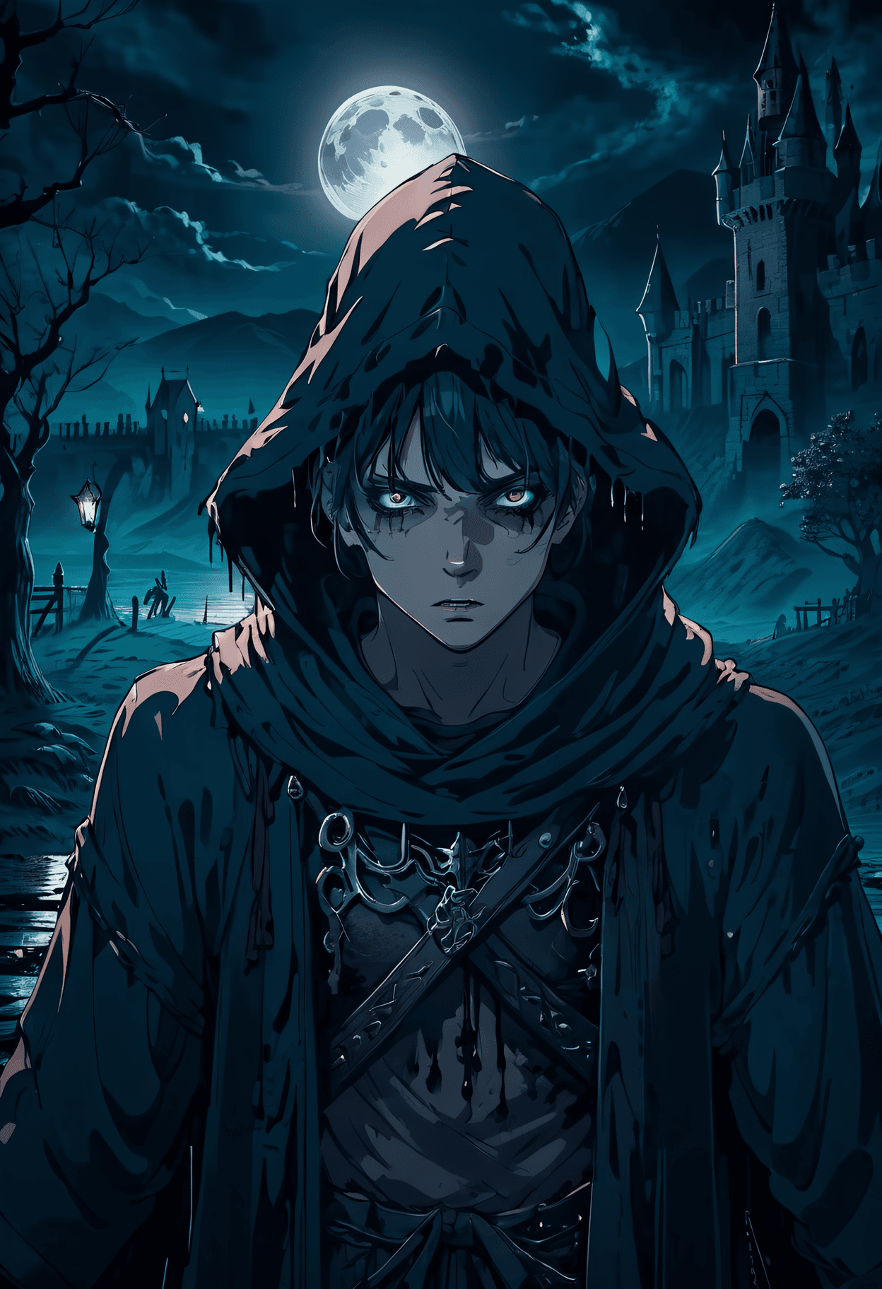 AI generated: Masterpiece, Best Quality, Horror movie poster Boy. Ominous hooded figure looming with blade, gothic...