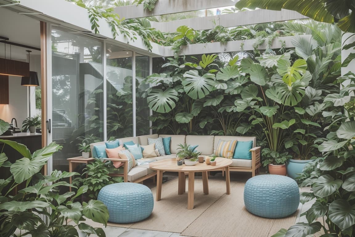 AI generated: high resolution photography landscape design, absolutely open space snack-bar and blended with the g...