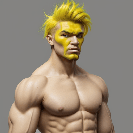 AI generated: mid earth man, bold facehair and yellow hair. He has so muscle. no nsfw,