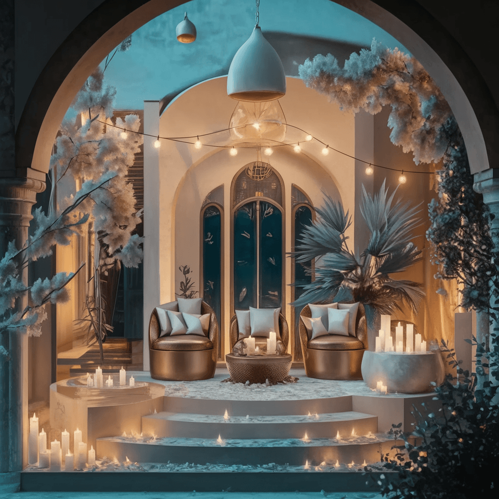 AI generated: A mysterious and elegant secret birthday party invitation in Jaffa, Israel. The scene depicts a hidd...