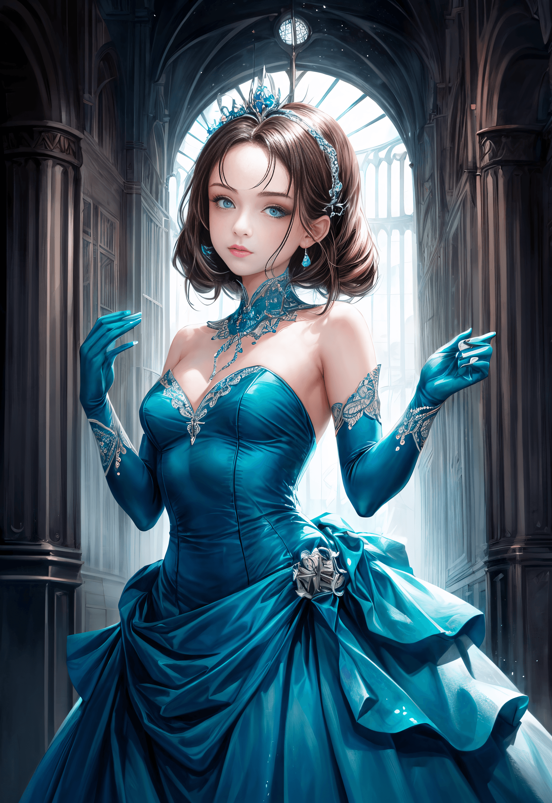 AI generated: by Richard Kern, 1girl in a ballgown, Jim Henson's Labyrinth aesthetic, Sofie Lane, steel, fluoresce...