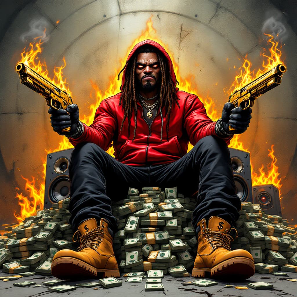 AI generated: cartoon illustration, a crazy african american character with a sinister looking facial features, lo...