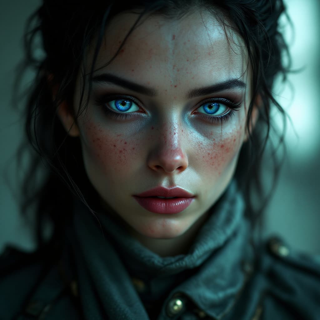 AI generated: femme extraterrestre, traits indigènes, yeux violets, photographie, une scène cinématographique, hip...