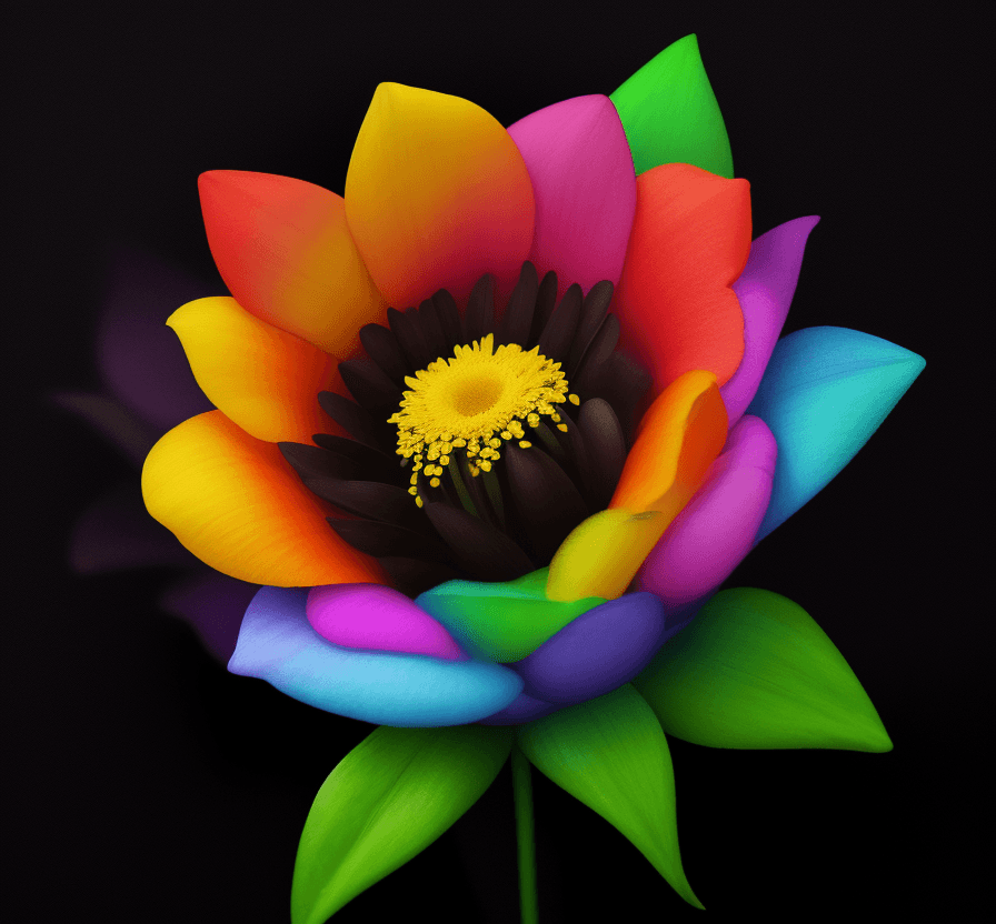 AI generated: rainbow flower on a black background