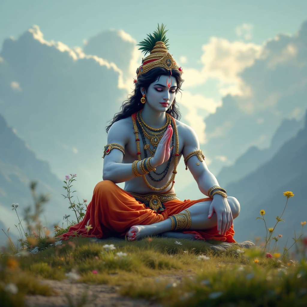 AI generated: Make a high quality image for lord krishna giving lessons of gita to ajuna 


