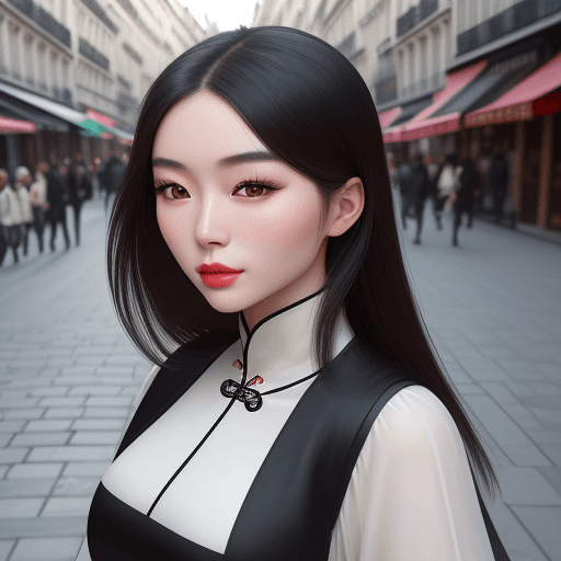 AI generated: ultra-realistic photo of a beautiful Chinese woman, shot on a Sony a7III, on the street in Paris, In...
