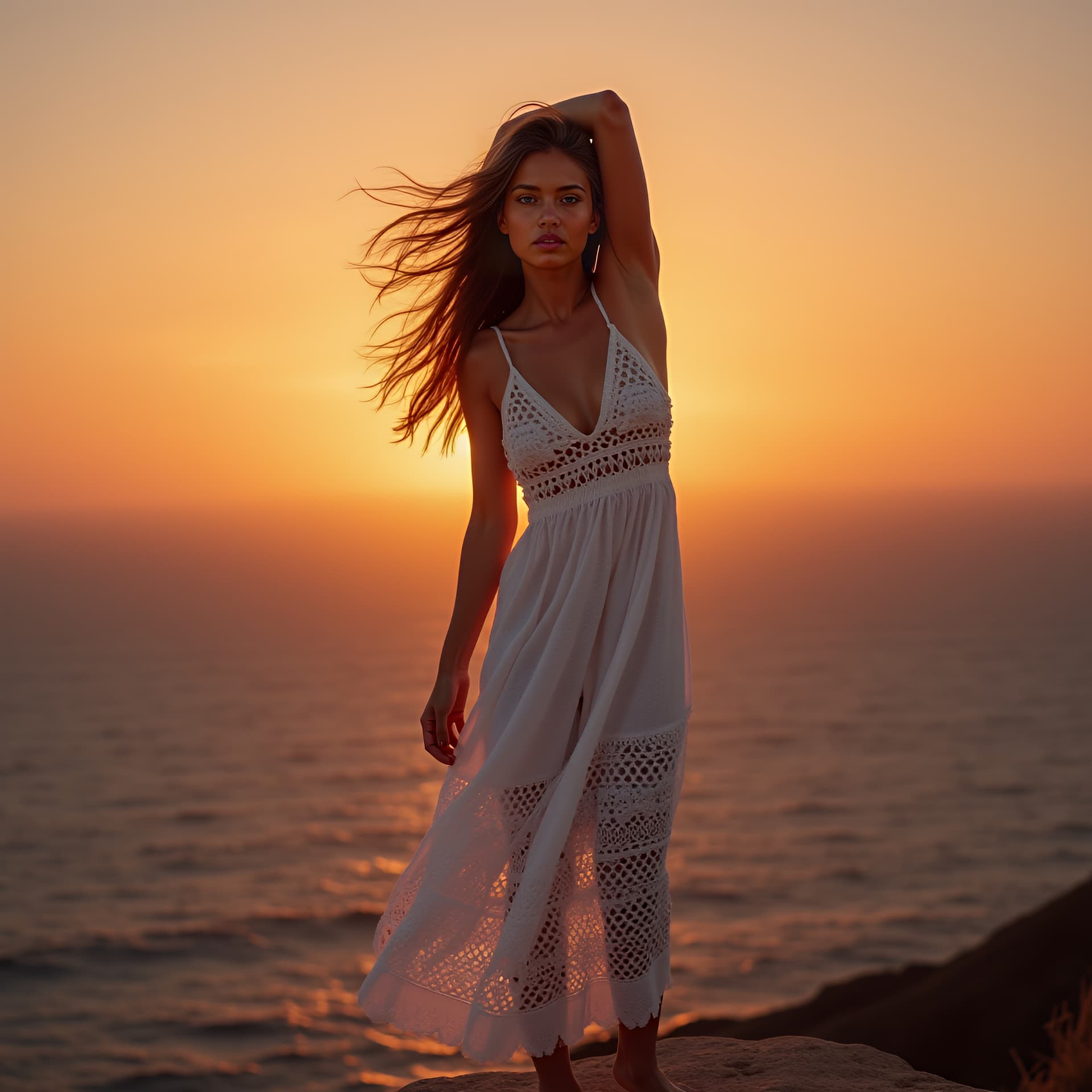 AI generated: ultra-realistic 8K RAW photo of a dreamy 25-year-old Portuguese model with windblown light brown hai...