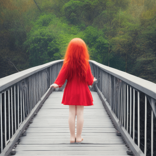 AI generated: a photo of red hair girl stand on bridge