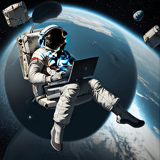 AI generated: A gaming laptop floating in space, drifting along the Milky, realistic, The astronaut 
