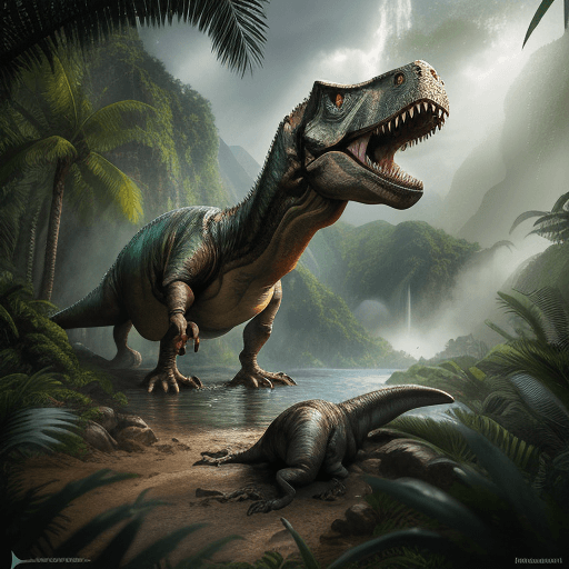 AI generated: hyper realistic landscape photoart of Jurassic park, in the style of Darek Zabrocki, 32k, UHD, cinem...