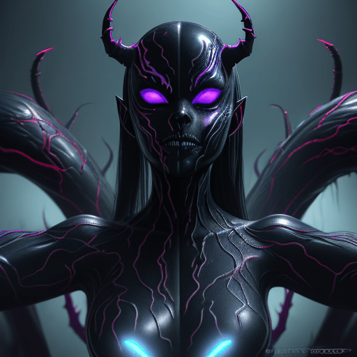 AI generated: three headed demon girl, symbiote, venom, marvel graphics, futuristic style, Sci-fi, hyperdetail glo...