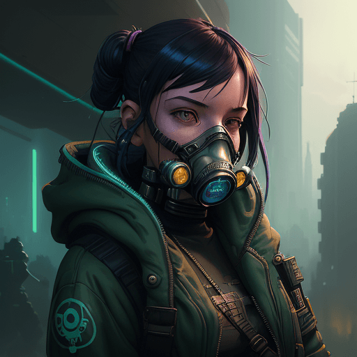 AI generated: girl wearing cyberpunk gas mask, Cyberpunk Colors, Cyberpunk Style, fantasy art by greg rutkowski, l...