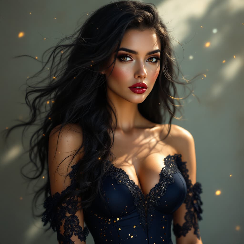 AI generated: amazing tattoo design, A hyper-realistic and fantastical portrait of an enchanting woman with long, ...