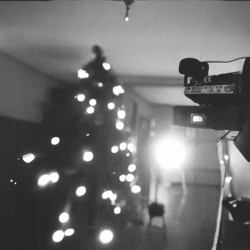 AI generated: 1993, camera flash, old house,christmas celebration in a school auditorium, running at the camera --...