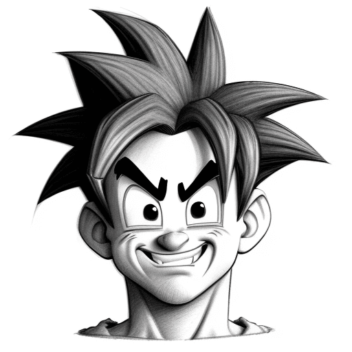 AI generated: Caricatures pencil drawing, goku, mid-20's, color pencils, in the style of Pixar, hilariously funny,...