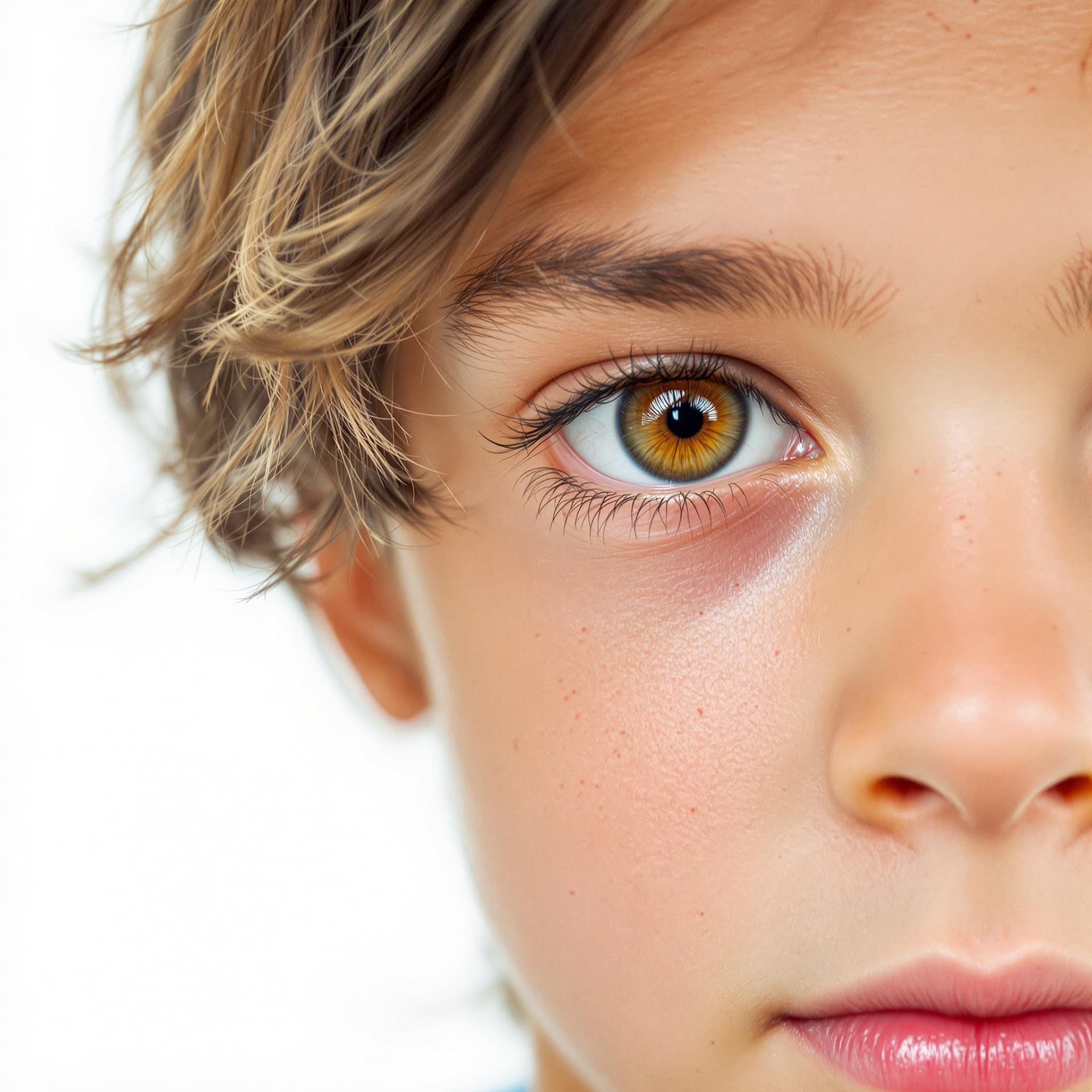 AI generated: photography, front shot, face close-up, 4years old boy model, gaze, background is solid white, captu...